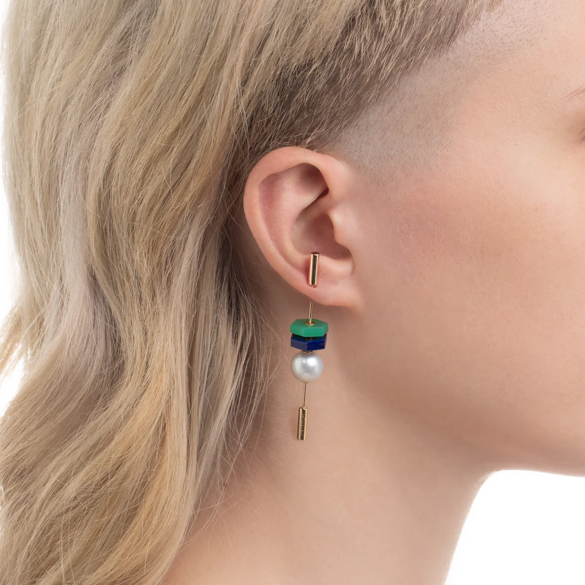 SPEAR Earring, Akoya Pearl & Chrysoprase - Image 5