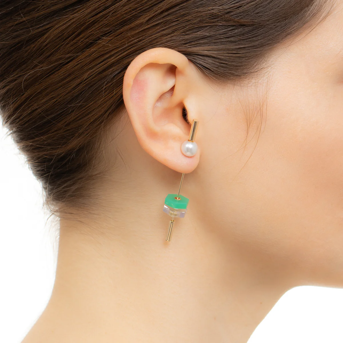 SPEAR Earring, Akoya Pearl & Chrysoprase - Image 6