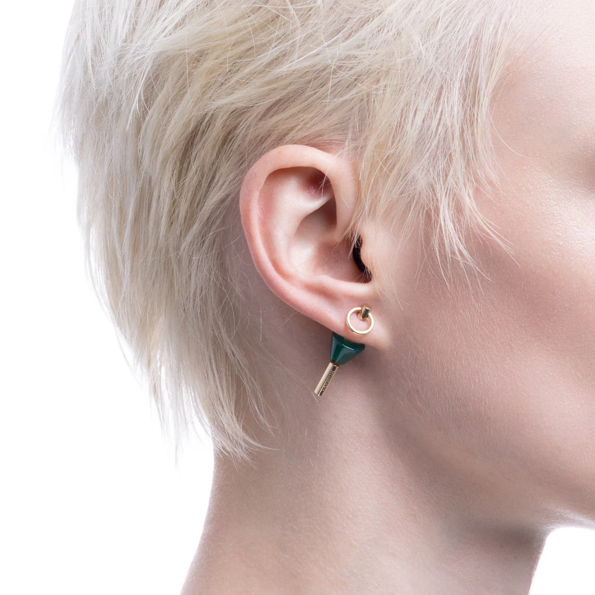 SPEAR Door Knocker Earring Small size, Green Agate - Image 2