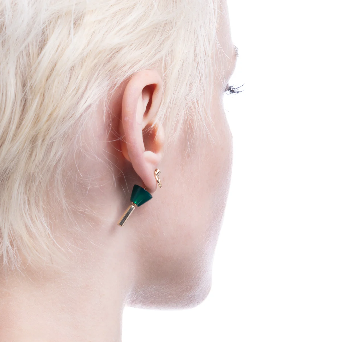 SPEAR Door Knocker Earring Small size, Green Agate - Image 5