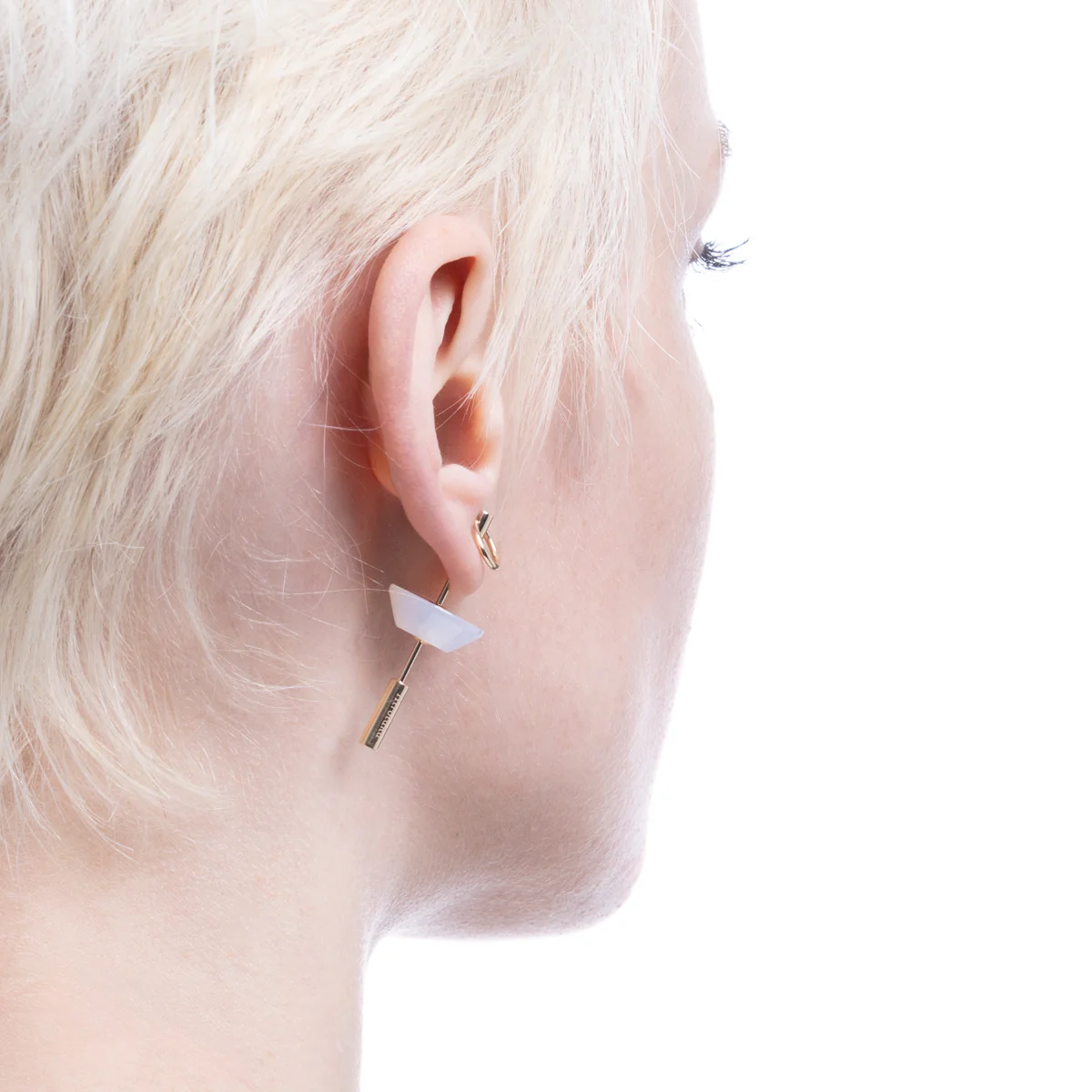 SPEAR Door Knocker Earring Medium size, White Chalcedony - Image 5