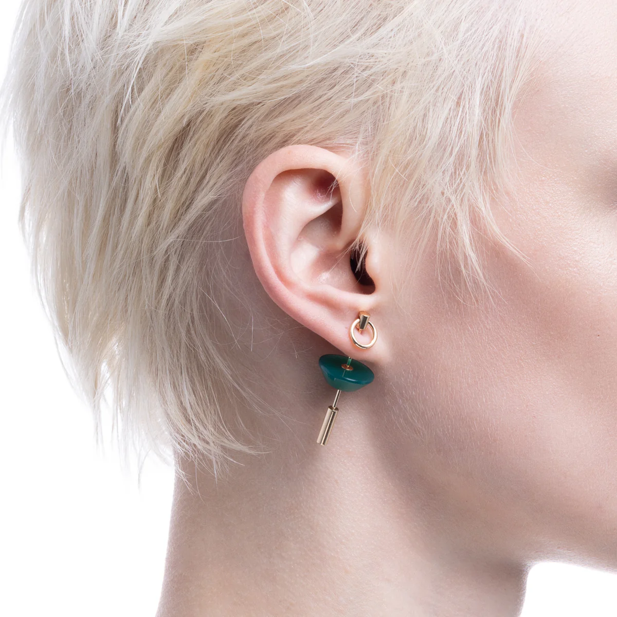 SPEAR Door Knocker Earring Medium size, Green Agate - Image 2