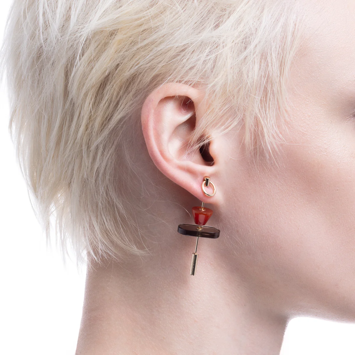 SPEAR Door Knocker Earring  Large size, Smoky Quartz & Carnelian - Image 2
