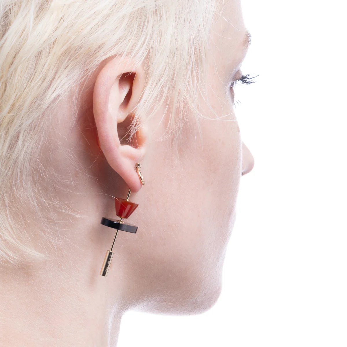 SPEAR Door Knocker Earring  Large size, Smoky Quartz & Carnelian - Image 5