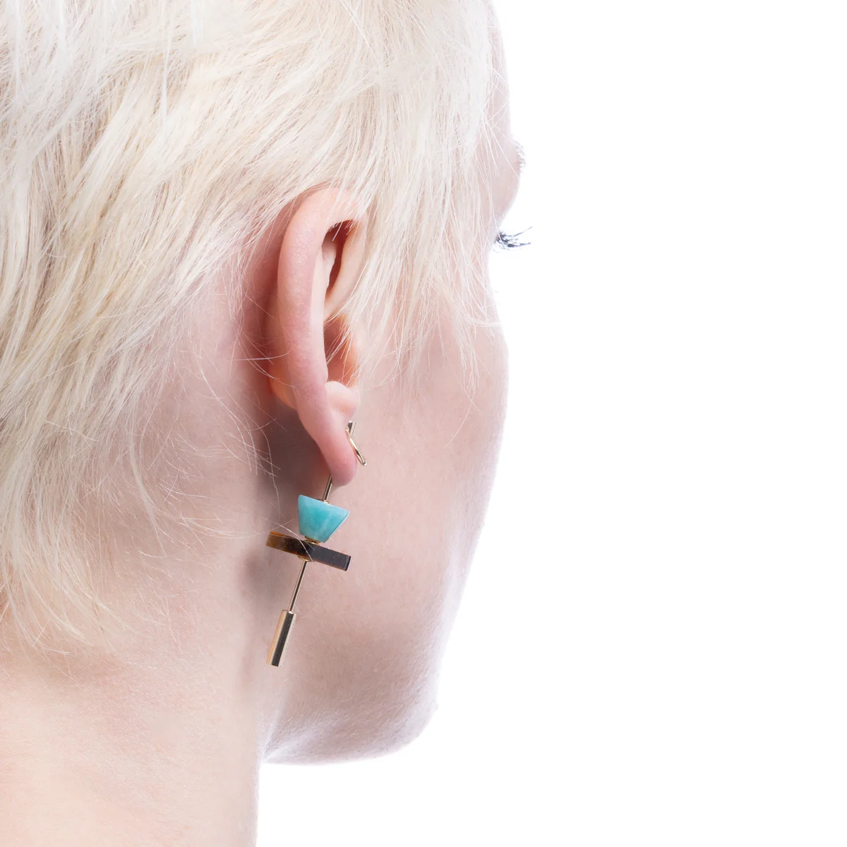 SPEAR Door Knocker Earring  Large size, Tiger's Eye &Amazonite - Image 5