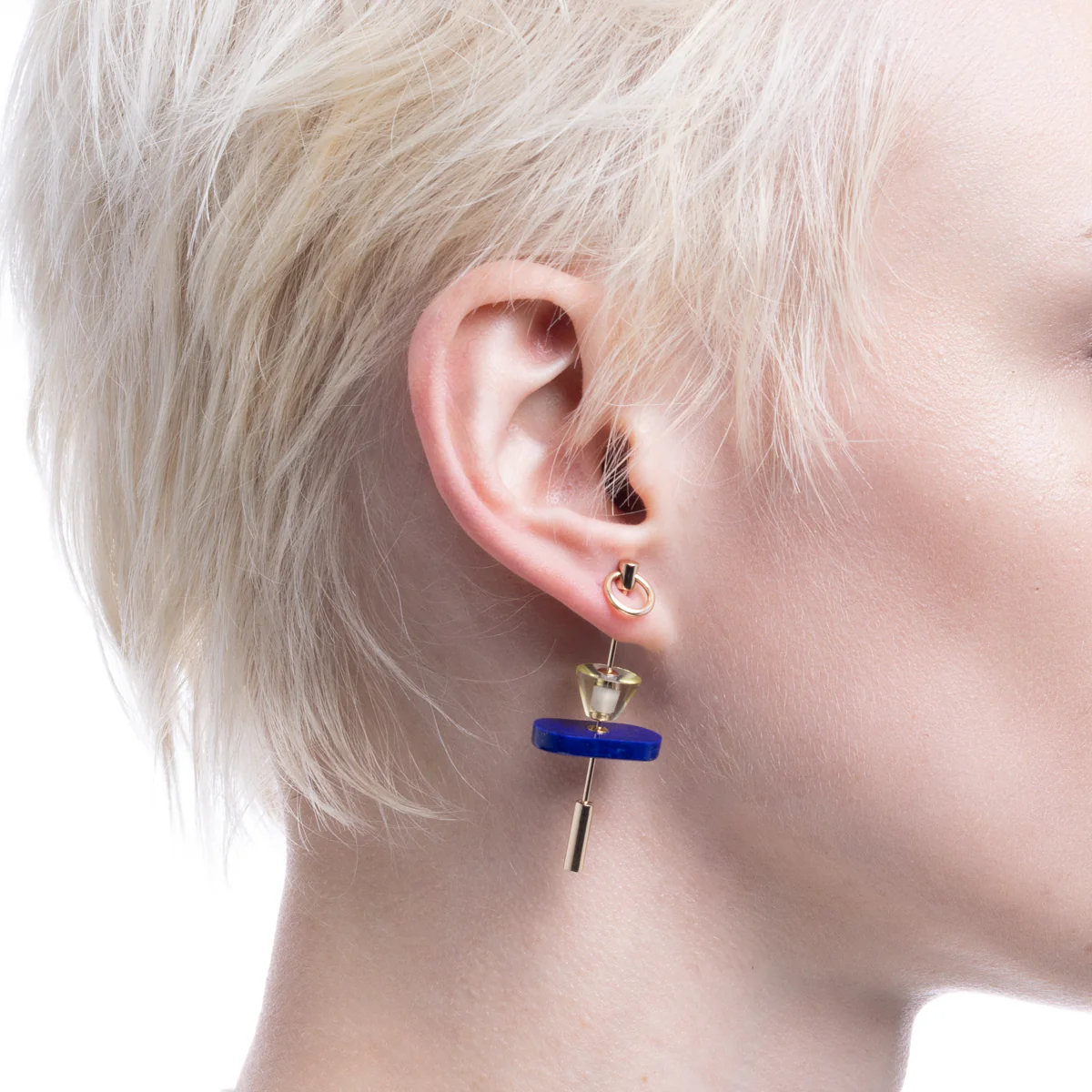 SPEAR Door Knocker Earring  Large size, Lapis lazuli & Lemon Quartz - Image 2