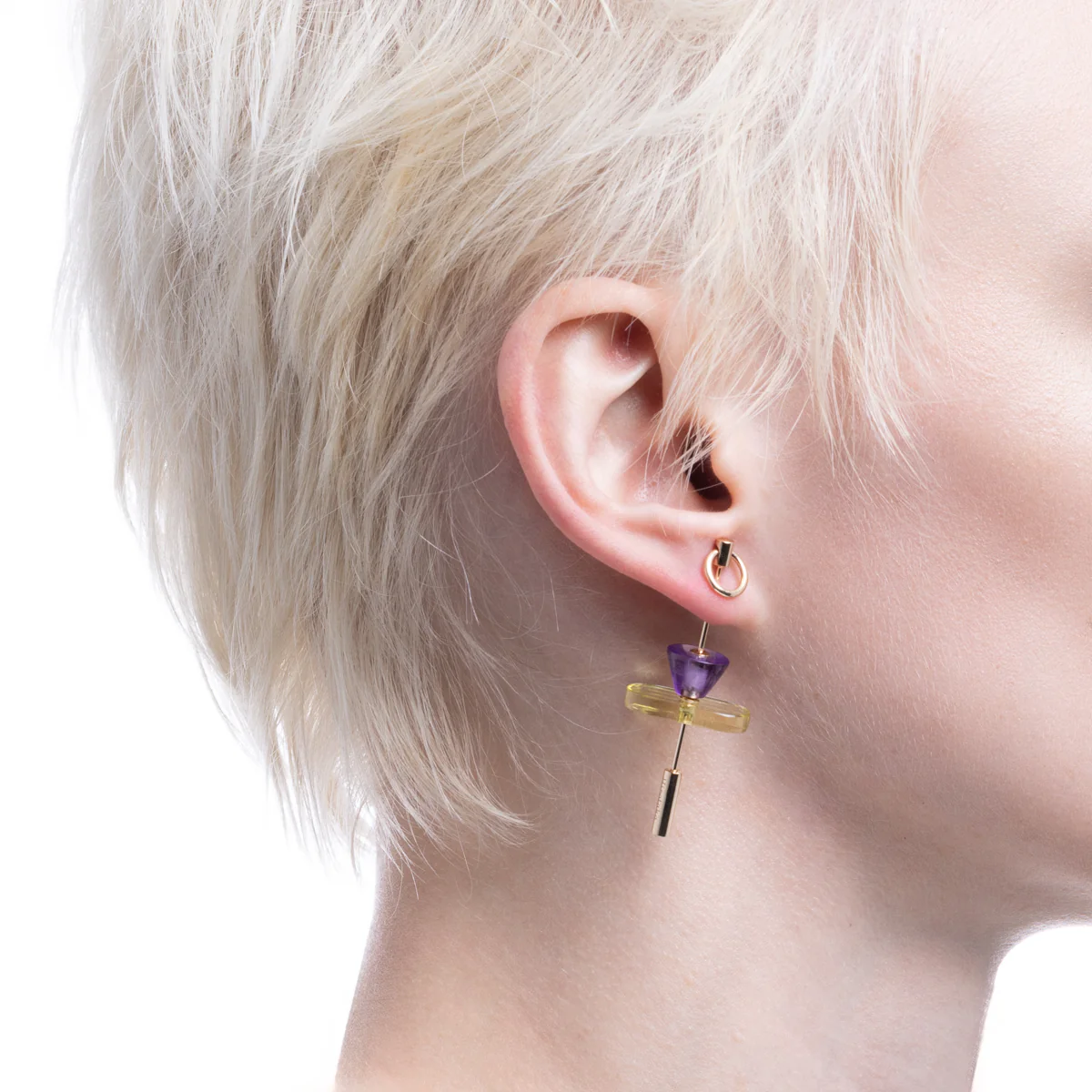 SPEAR Door Knocker Earring  Large size,  Lemon Quartz & Amethyst - Image 2