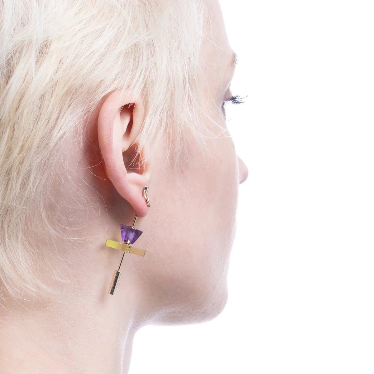 SPEAR Door Knocker Earring  Large size,  Lemon Quartz & Amethyst - Image 5