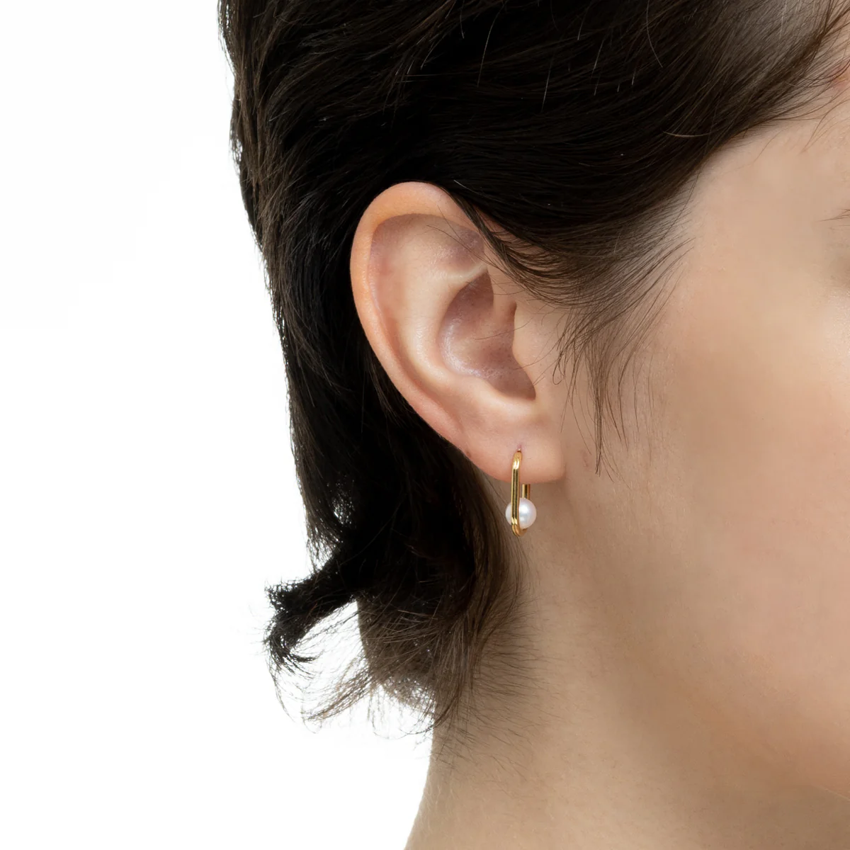 18K MANHATTAN Akoya Pearl Oblong Huggie Earring Large size - Image 5