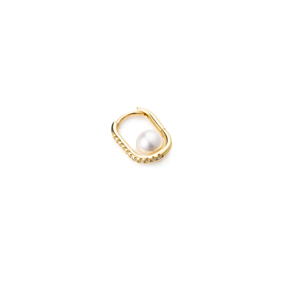 18K MANHATTAN Akoya Pearl Diamond Oblong Huggie Earring Medium size - Image 3