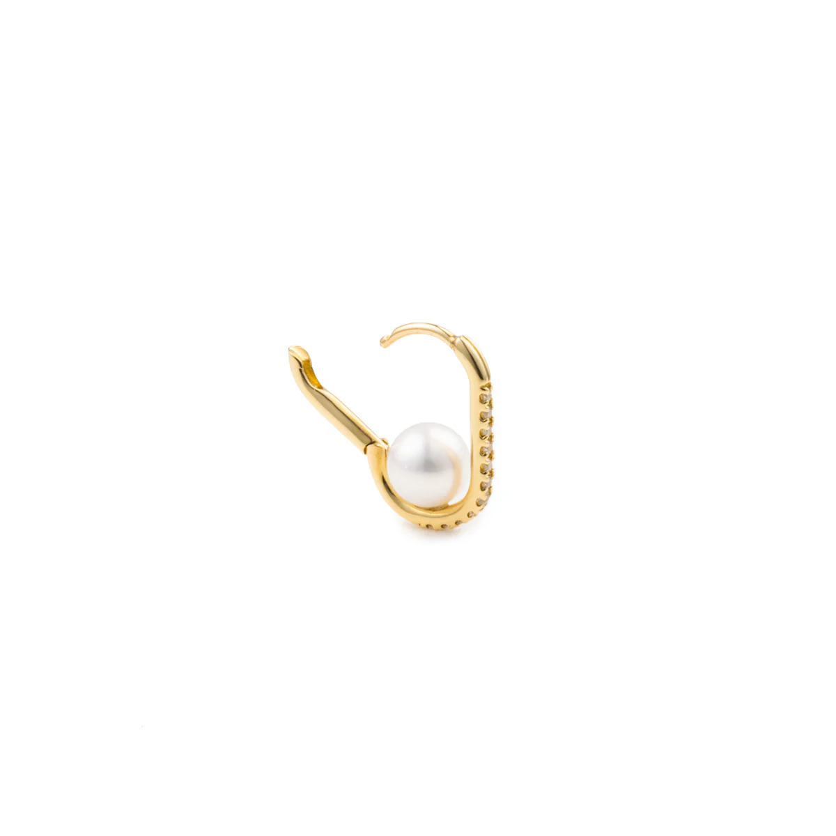 18K MANHATTAN Akoya Pearl Diamond Oblong Huggie Earring Medium size - Image 4
