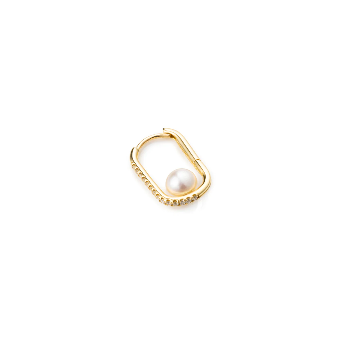 18K MANHATTAN Akoya Pearl Diamond Oblong Huggie Earring Large size - Image 3