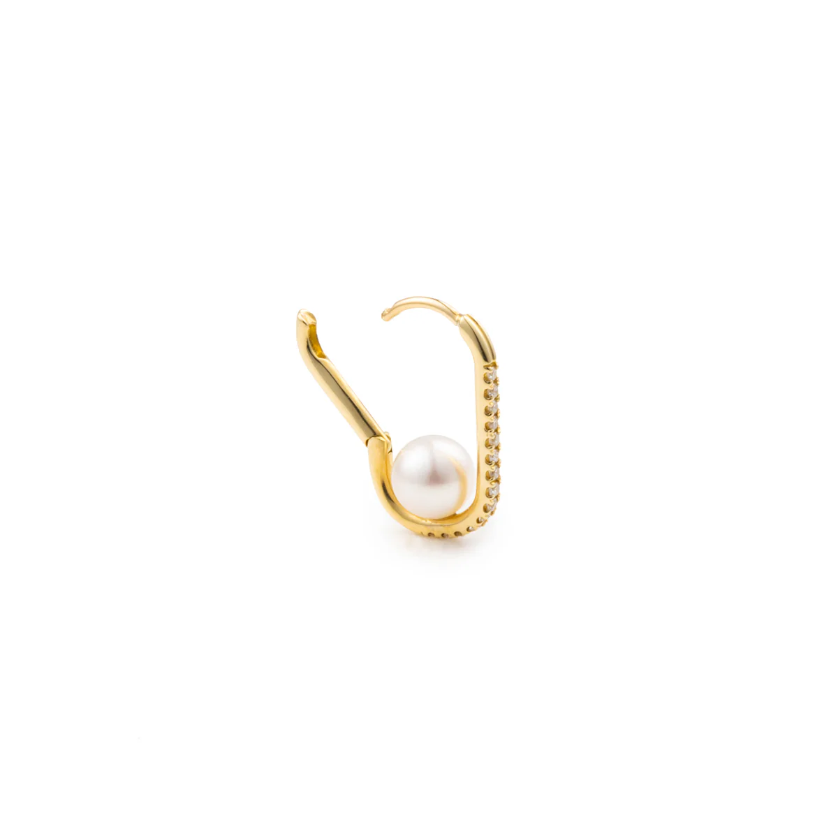 18K MANHATTAN Akoya Pearl Diamond Oblong Huggie Earring Large size - Image 4