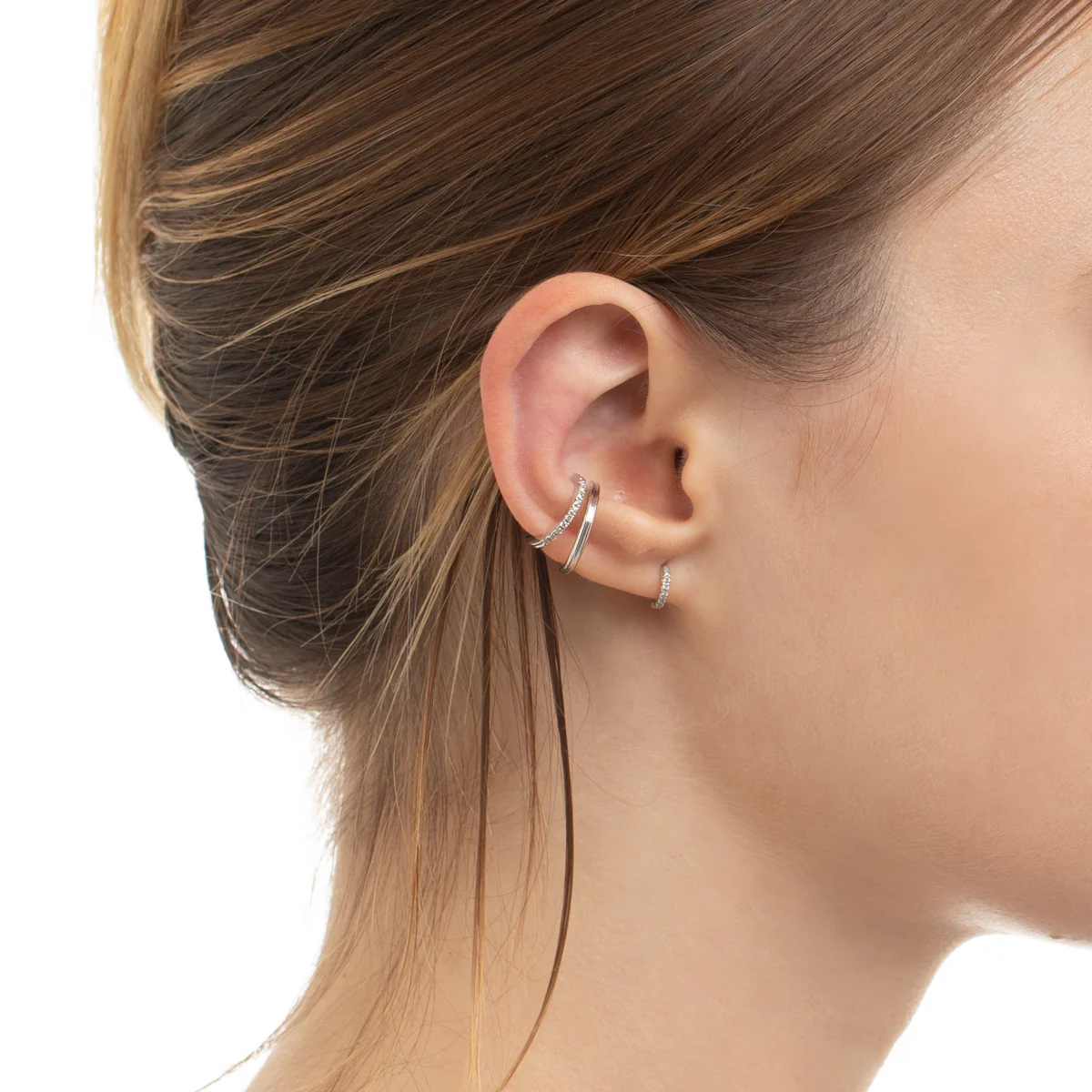18K MANHATTAN Diamond Hoop Earring Extra Small size - Image 7