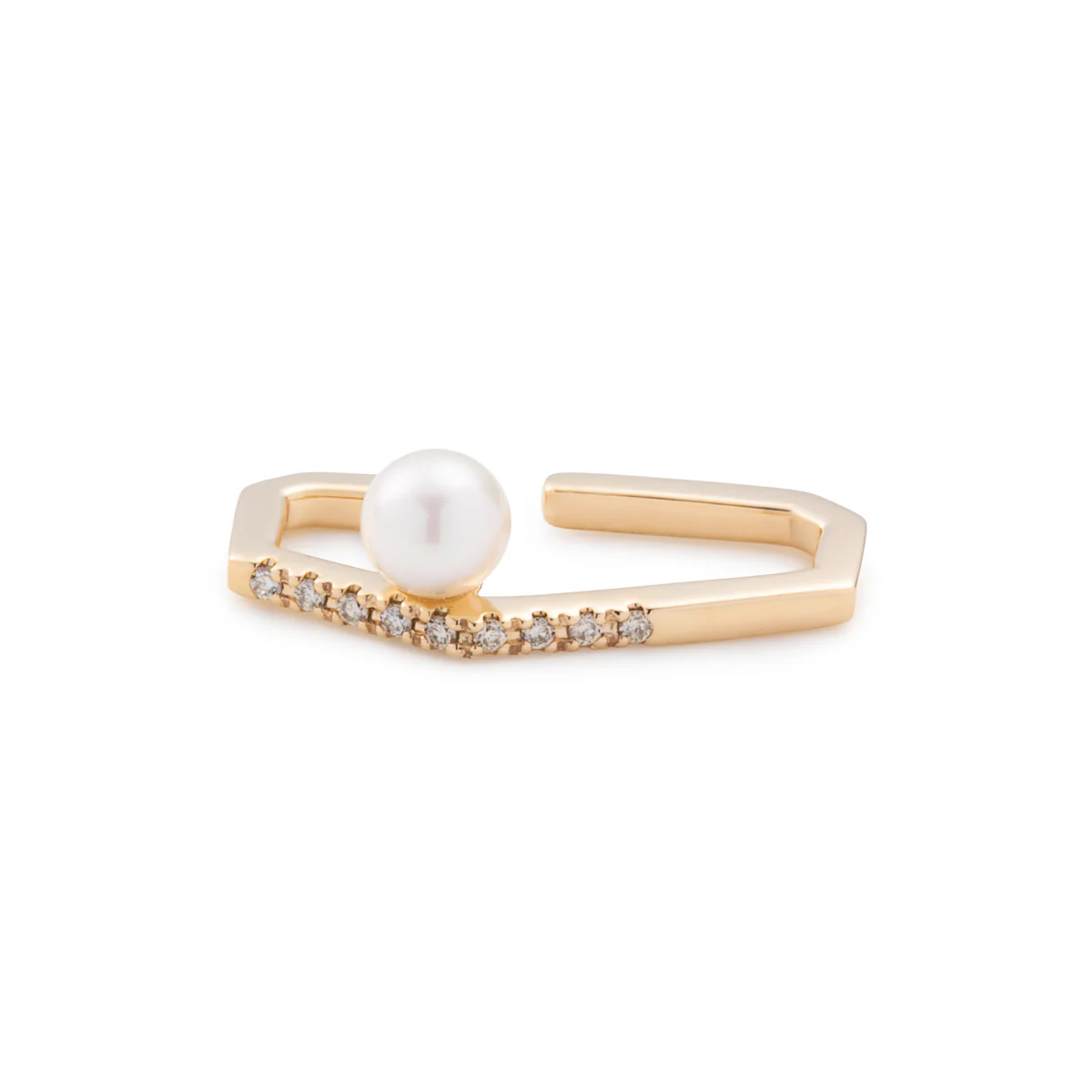 MANHATTAN Polygon Diamond Akoya Pearl Ear Cuff - Image 3