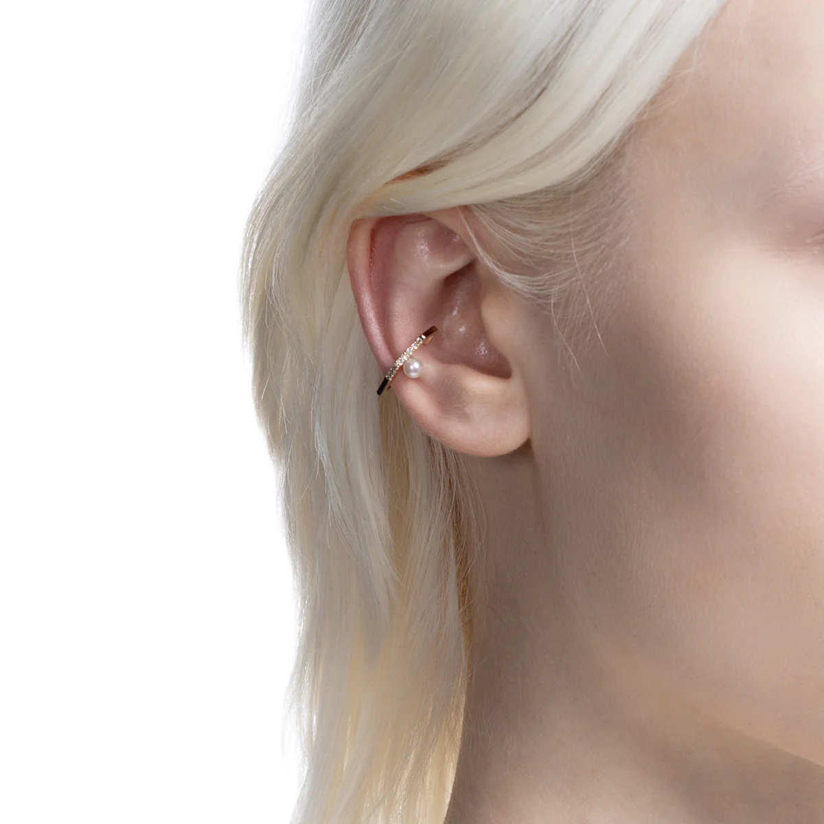 MANHATTAN Polygon Diamond Akoya Pearl Ear Cuff - Image 4