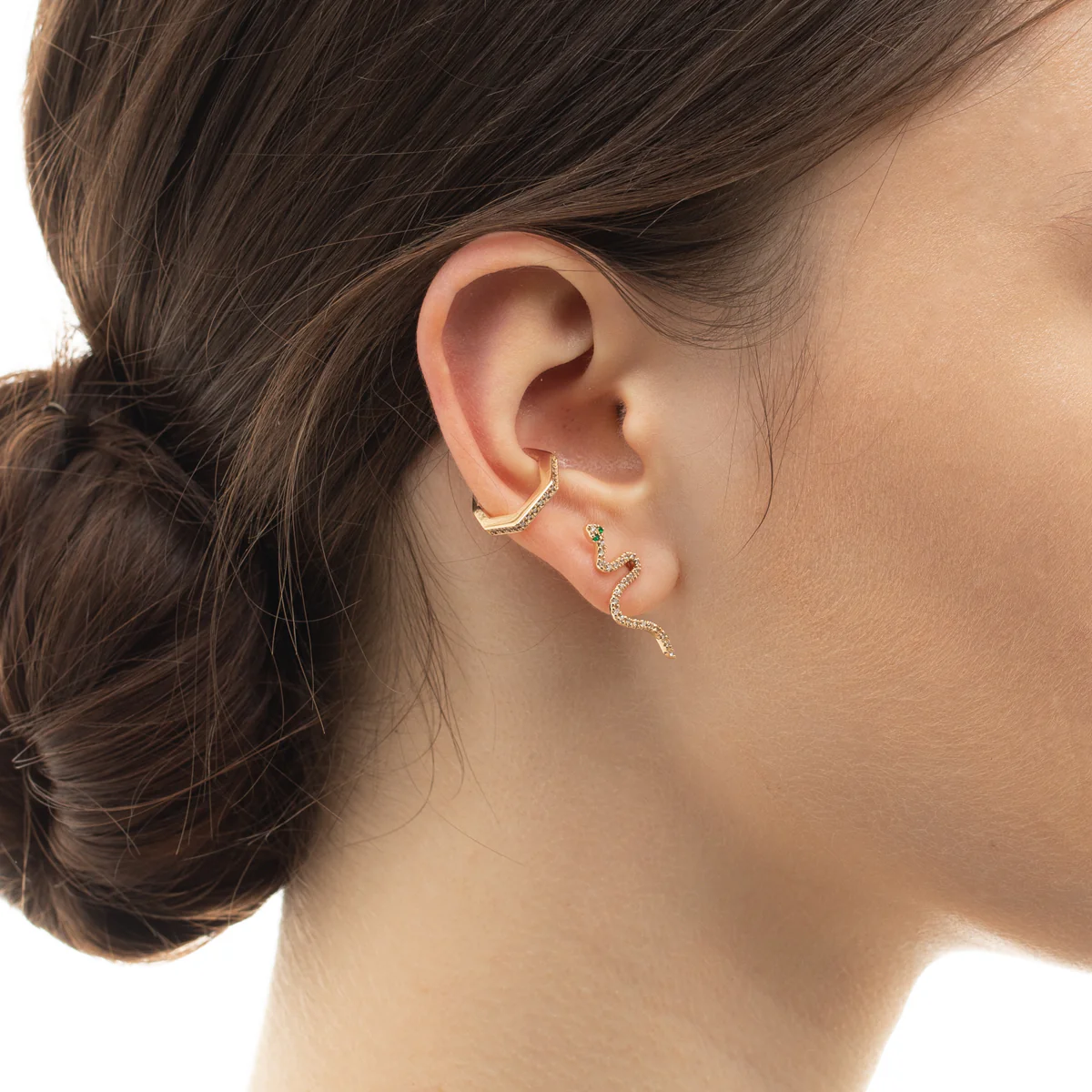 SNAKE KNOT Emerald Eye Earring - Image 4