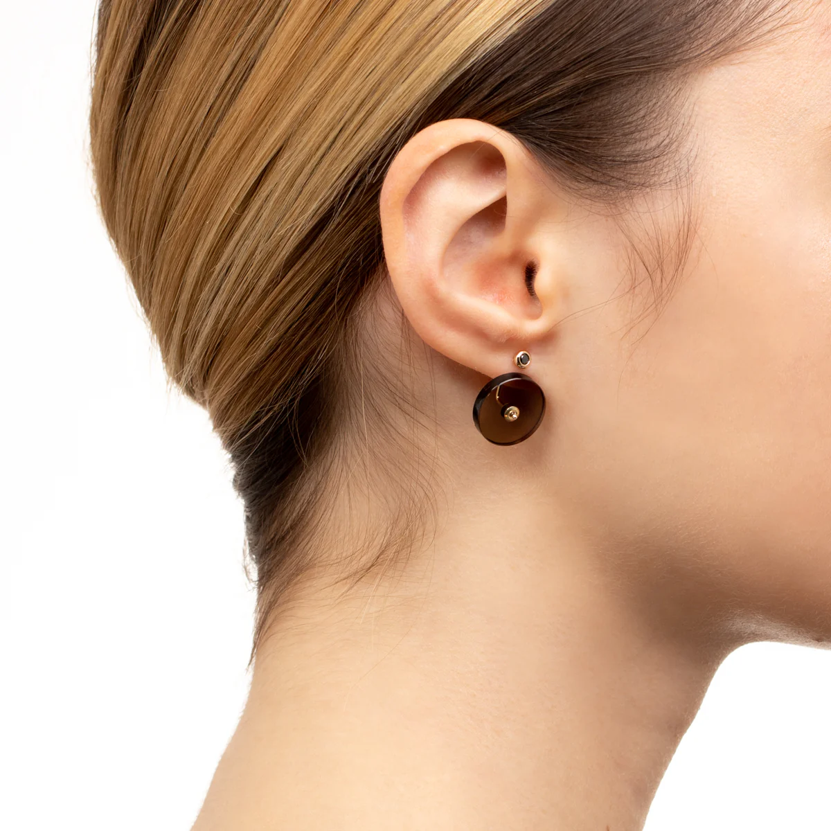ORBITAL Black Diamond Earring with Smoky Quartz Back - Image 5
