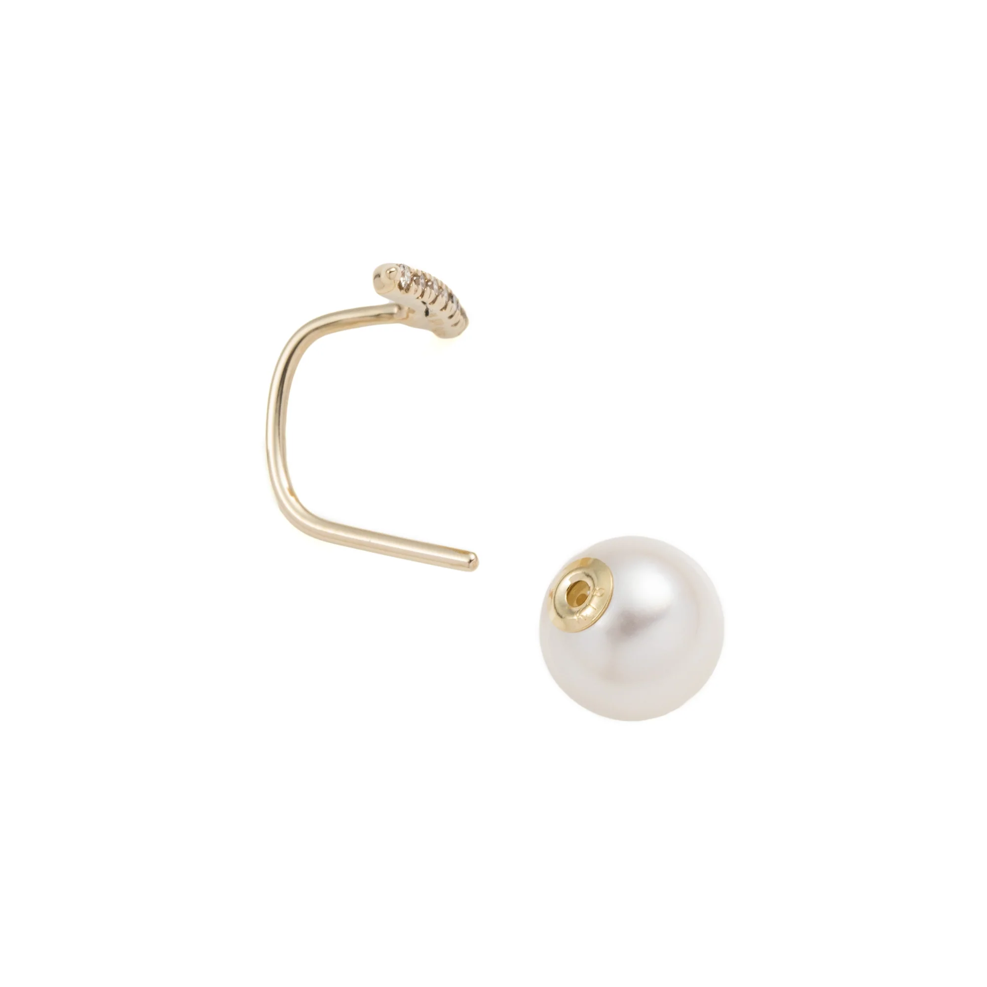 Diamond Short Bar Earring with Akoya Pearl Backing - Image 3