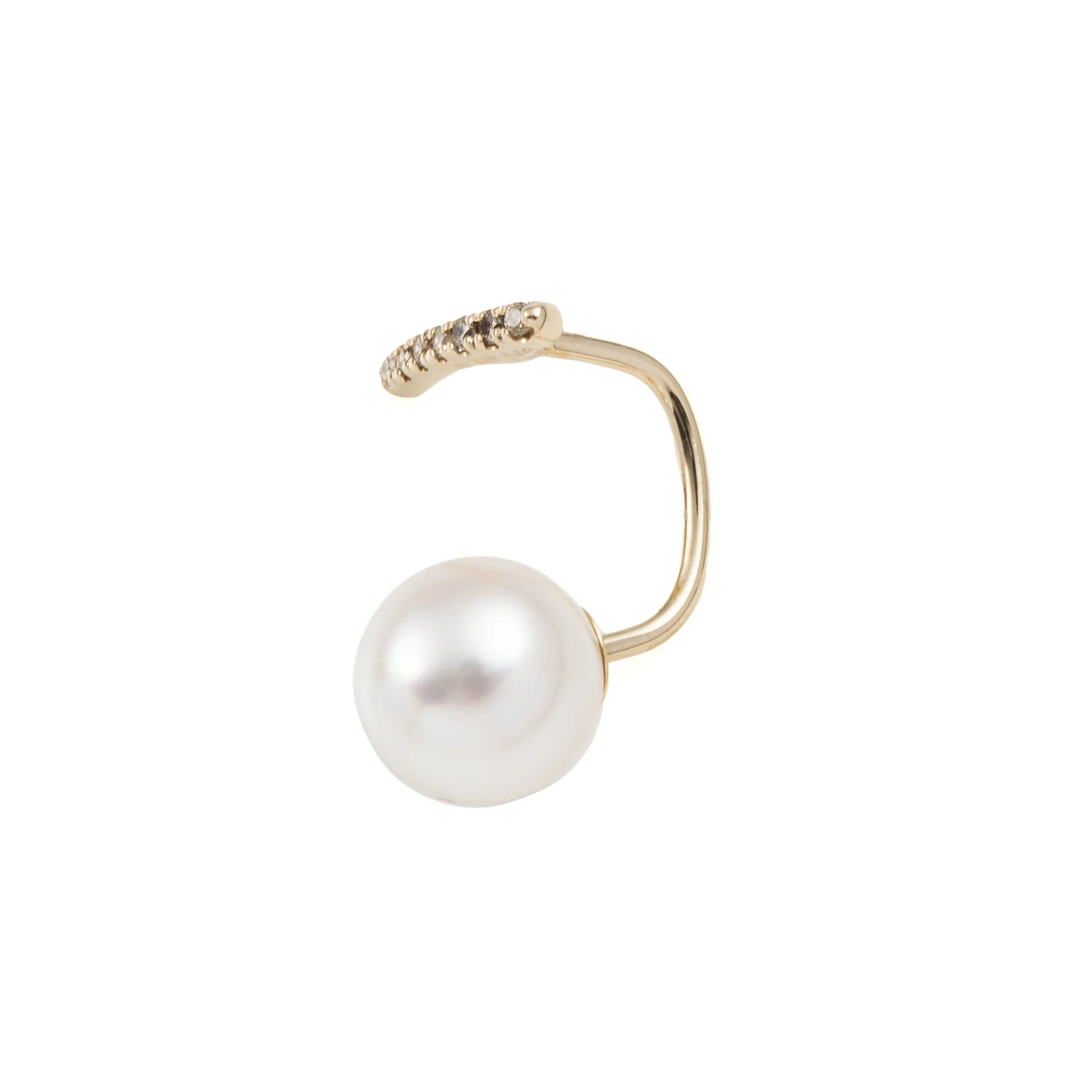 Diamond Short Bar Earring with Akoya Pearl Backing - Image 4
