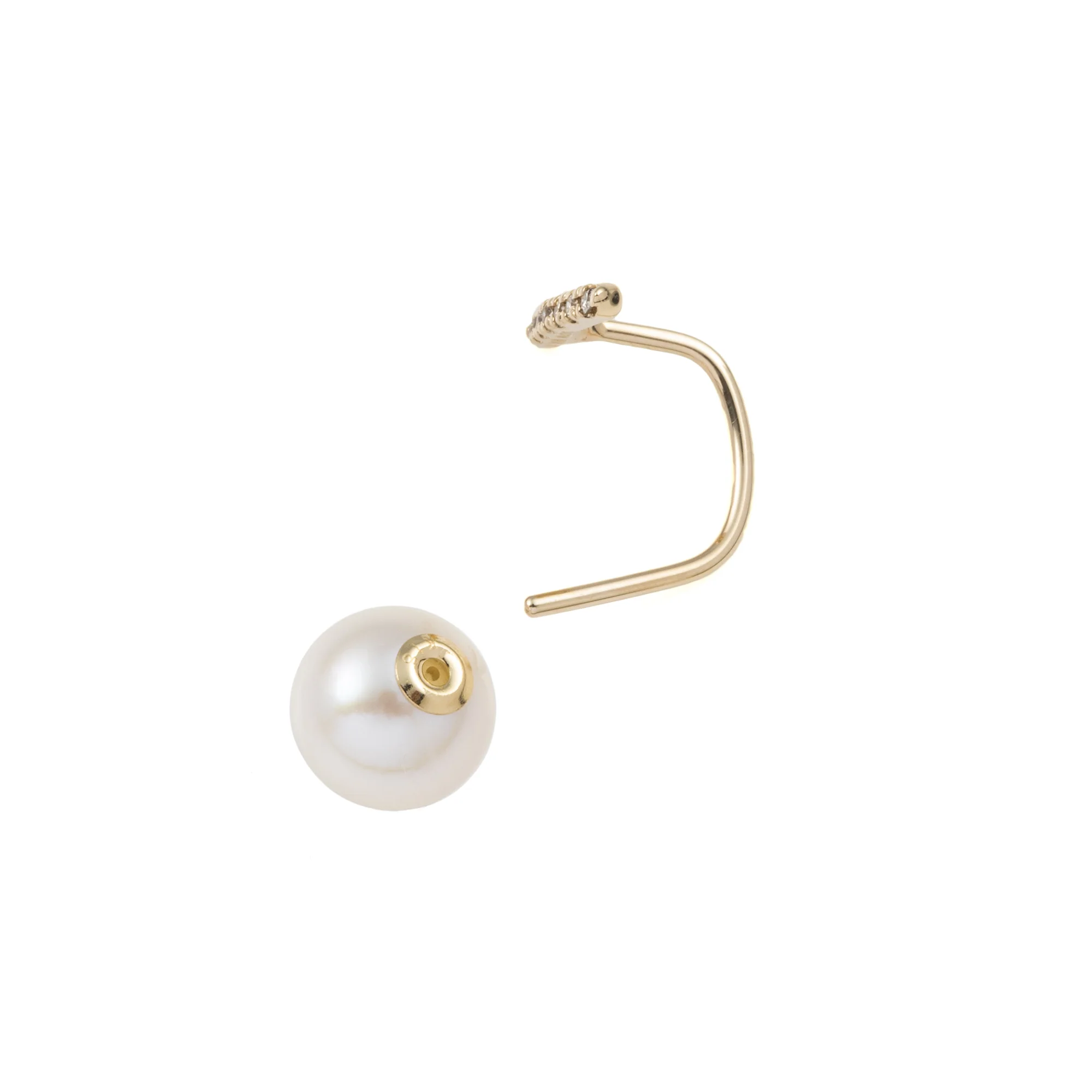 Diamond Short Bar Earring with Akoya Pearl Backing - Image 8