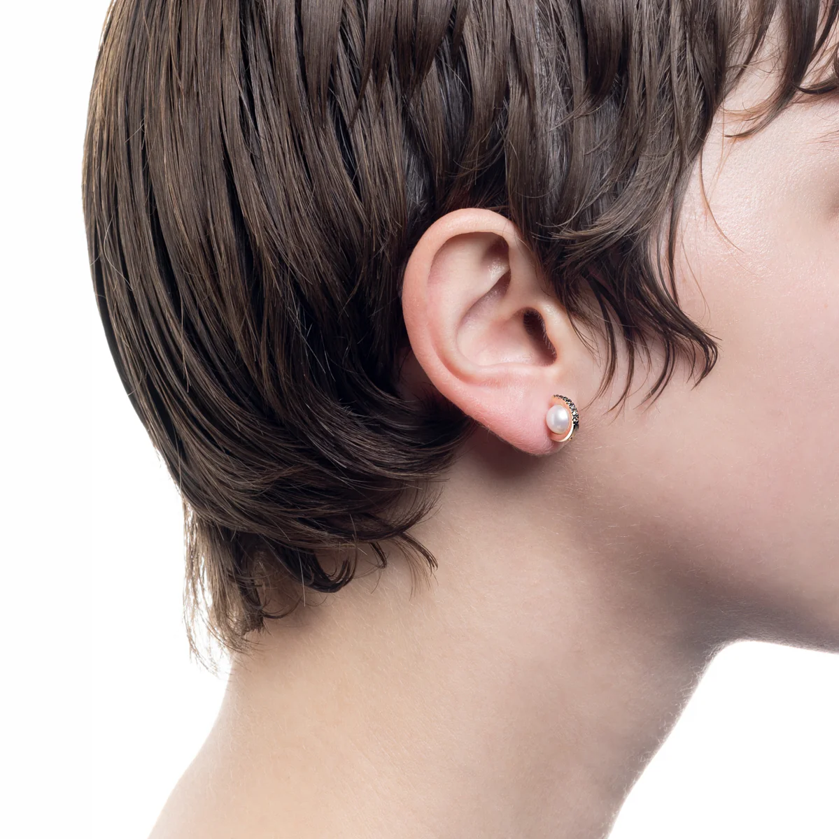 BELUGA Akoya Pearl Diamond Earring Small size Black Ruthenium Plated - Image 2