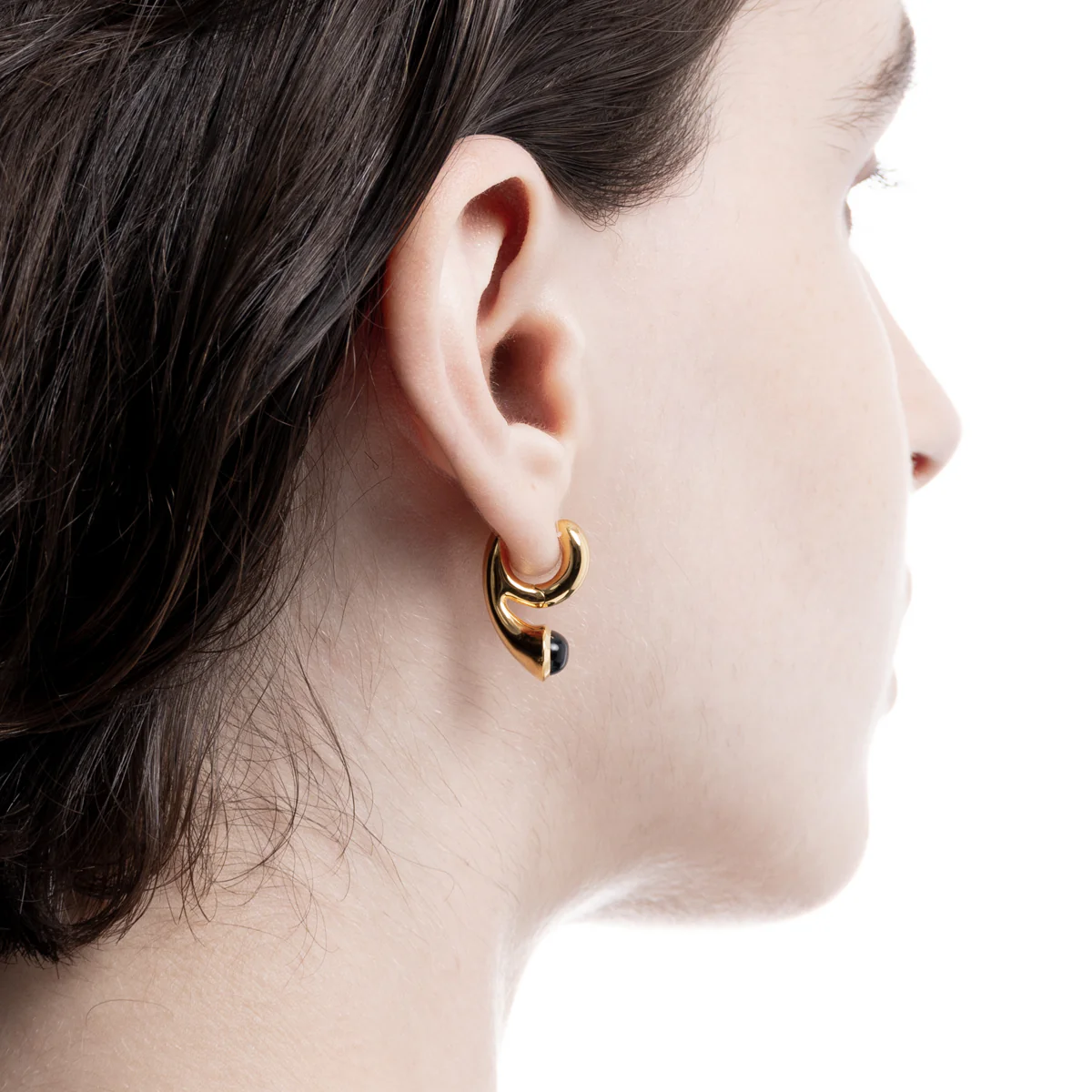 PARAKEET Cabochon Onyx Earring Gold Plated - Image 4