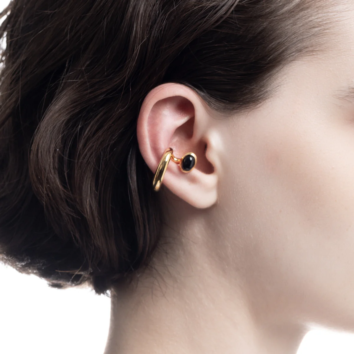 PARAKEET Cabochon Onyx Ear Cuff Gold Plated - Image 4