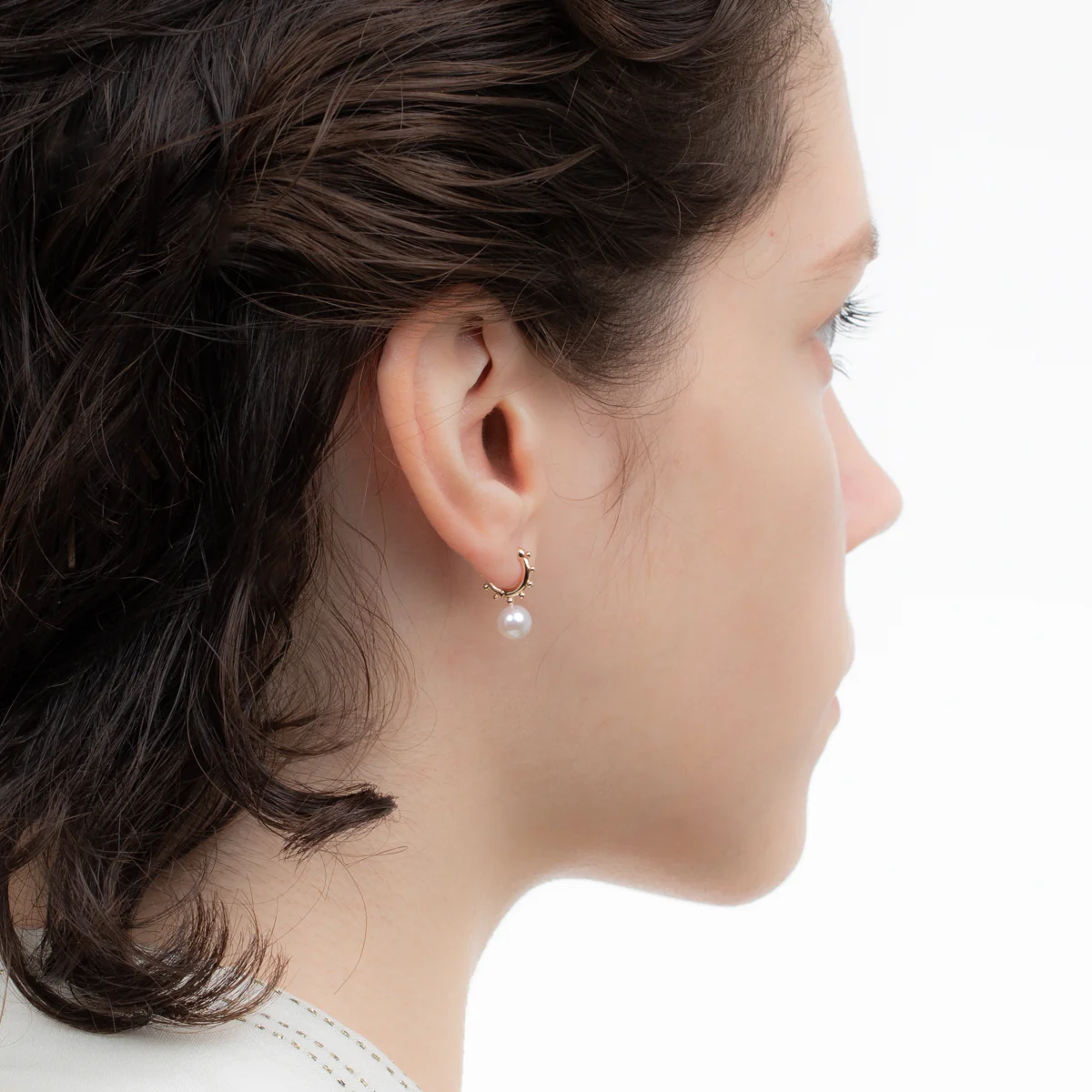 SEA ANEMONE Akoya Pearl Huggie Hoop Earring Small size - Image 6
