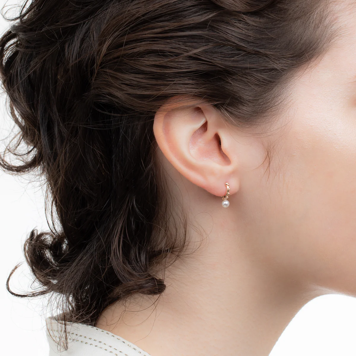 SEA ANEMONE Akoya Pearl Huggie Hoop Earring Extra Small size - Image 2