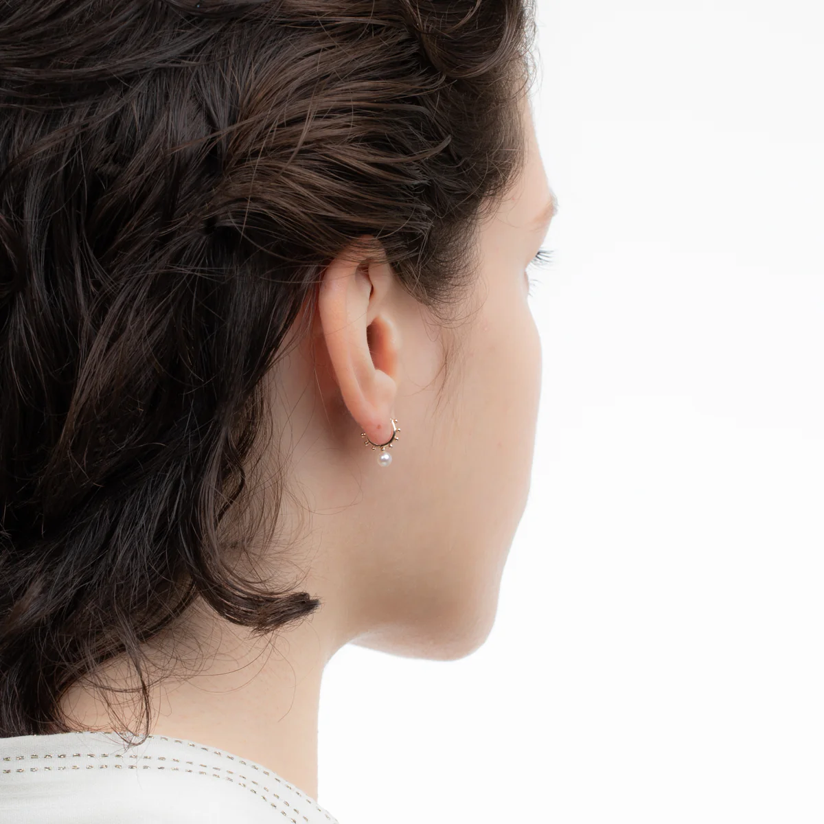 SEA ANEMONE Akoya Pearl Huggie Hoop Earring Extra Small size - Image 6